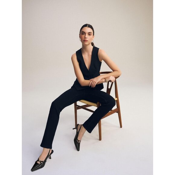 Women's Black Pointed Toe Slingback Pumps Low Kitten Heels Dress Shoes - Picture 2 of 7